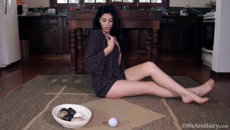 Hairy Brunette Ornella Masturbates on Mat