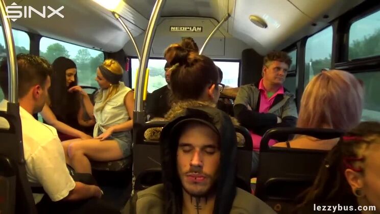 [Tainster] - Fingering And Lesbian Fun On A Busy Bus With Brunette Beauties - Michelle Anderson