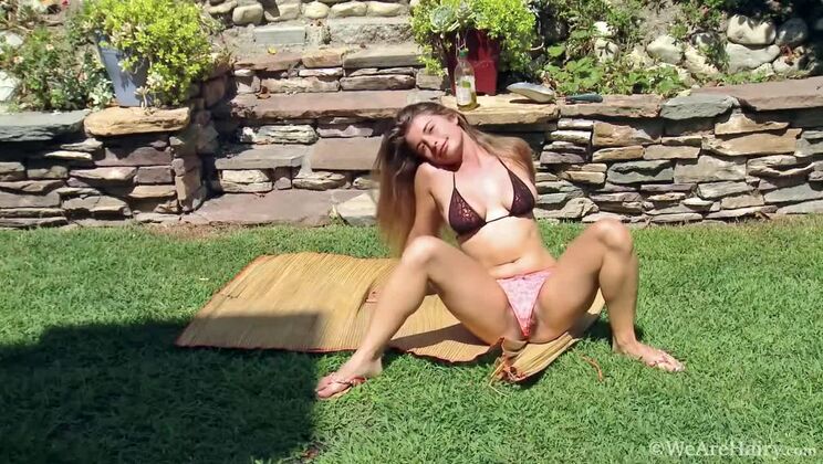 Sultry Brunette Bunny in Outdoor Solo Scene