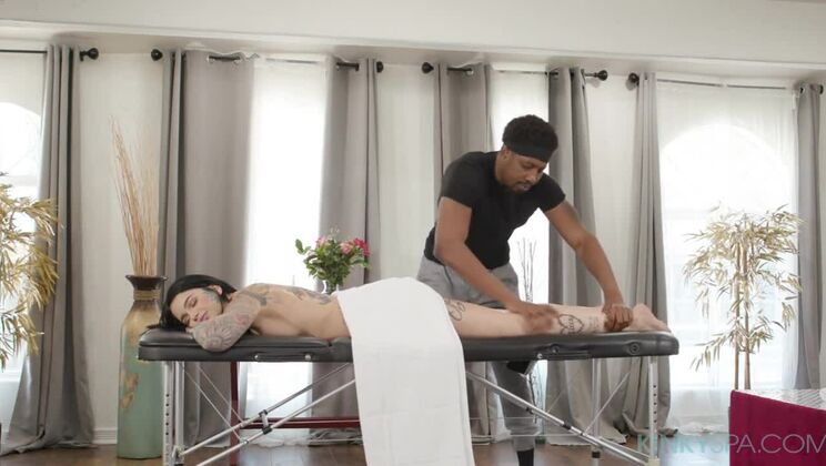 Tattooed Leigh Raven in Interracial Massage Fuck