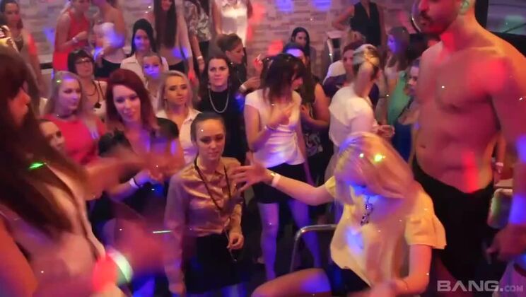 Women with Piercing and Tattoos in Group Cum Swallowing Action