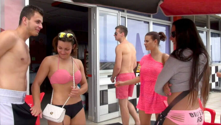 Chick Gives Guys a Blowjob in the Car on the Way Home