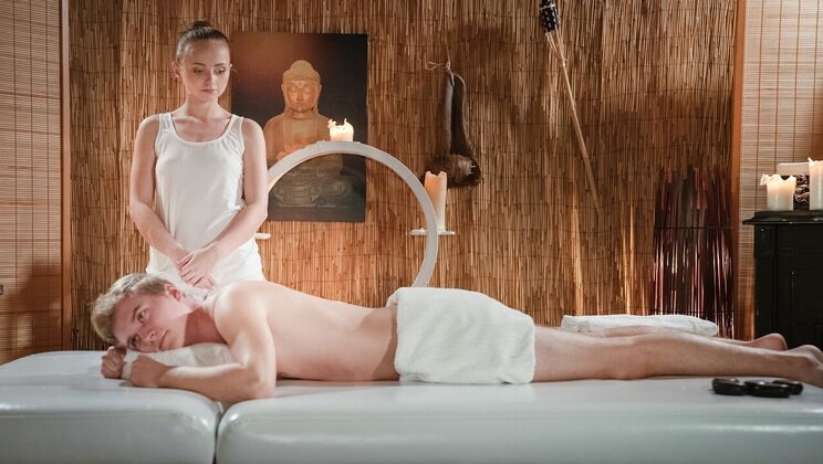 European Petite Model Enjoys Oiled Massage and Doggystyle