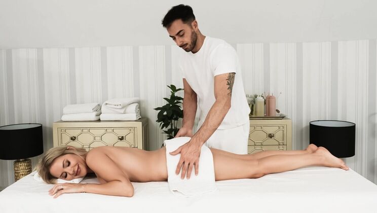 Shaved Blonde Maya Rose Enjoys a Sensual Massage and Hardcore Action