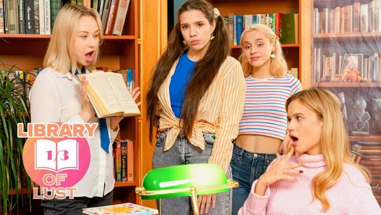 [ClubSweethearts] - Lesbian Teen Threesome Turns Foursome in Library of Lust Part 1