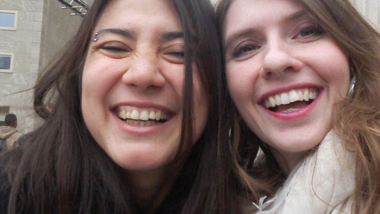 Brunette Babes with Piercings Play Publicly