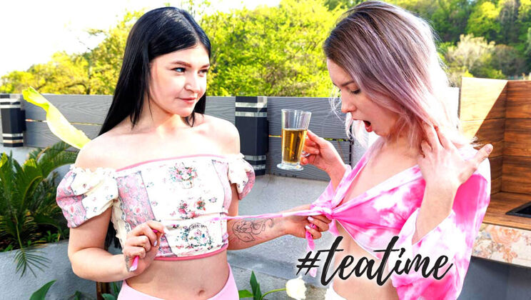 Sweet Brunette Teens Alice & Virgin in Skirt-Up Fingering