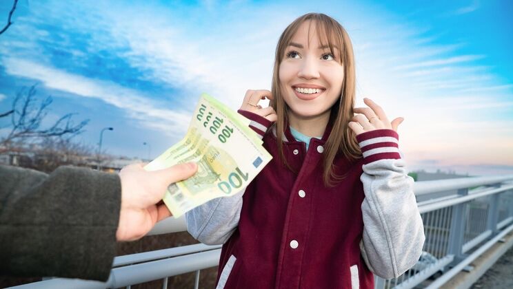 Small Tits Brunette Takes Cumshot in Socks