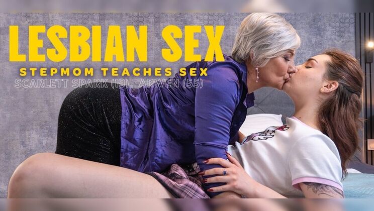 Arwen, a Hairy Mature, Teaches Skinny Teen Scarlett Lesbian Pleasure